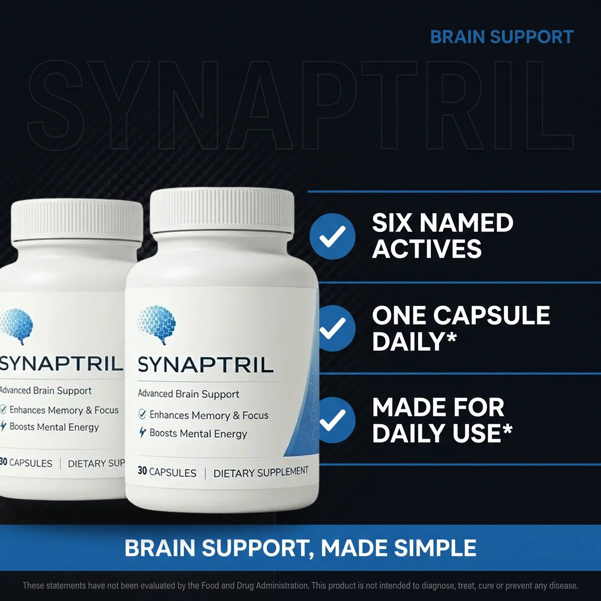 Natural nootropic supplement with six named actives, contrasted with prescription smart drugs